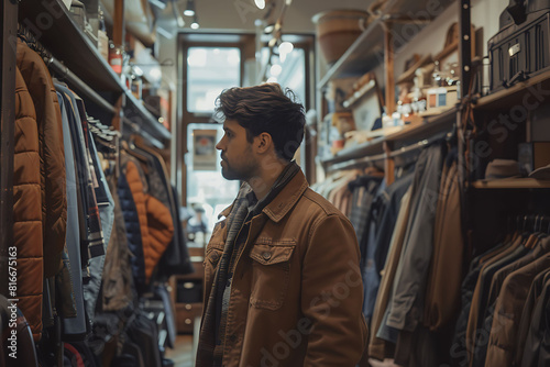 man browsing in a clothing boutique