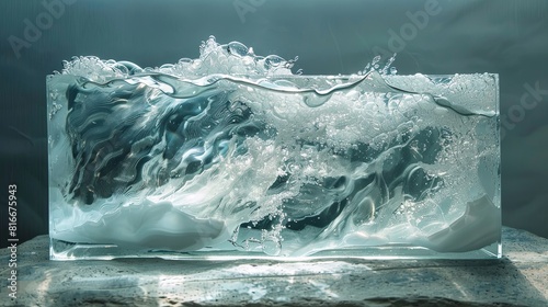 Glass Box with Swirling Foamy Water