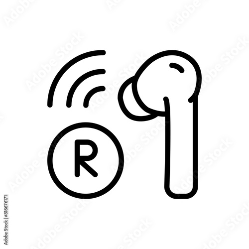 Wireless right earbuds outline icon. Vector line sign for web design isolated on white background.