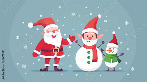 Santa claus and elf with snowman avatar character Vector