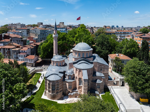 Renovated Kariye Mosque (Kariye Cami) and Museum Drone Photo, Edirnekapı Fatih, Istanbul Turkiye (Turkey)