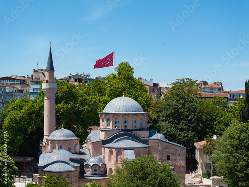 Renovated Kariye Mosque (Kariye Cami) and Museum Drone Photo, Edirnekapı Fatih, Istanbul Turkiye (Turkey)
