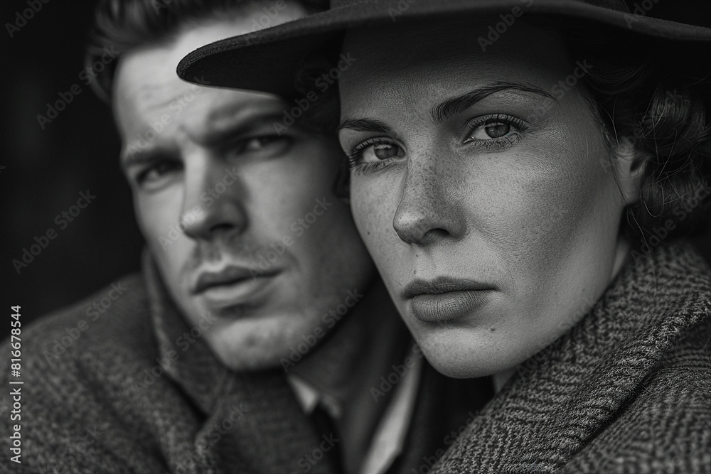 Black and white portrait of a couple in style of films in noir created with generative AI Black and white portrait of a couple in style of films in noir created with generative AI