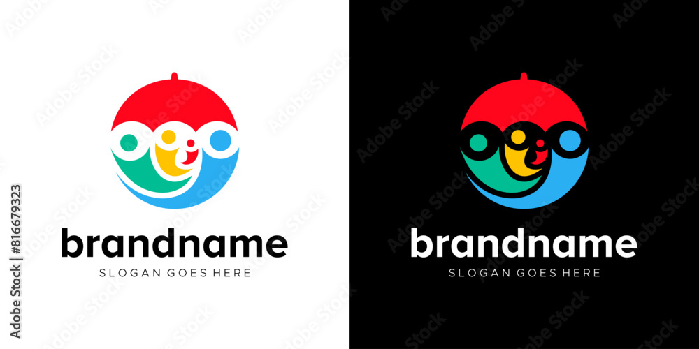 Fototapeta premium insurance logo colorful family circle with umbrella