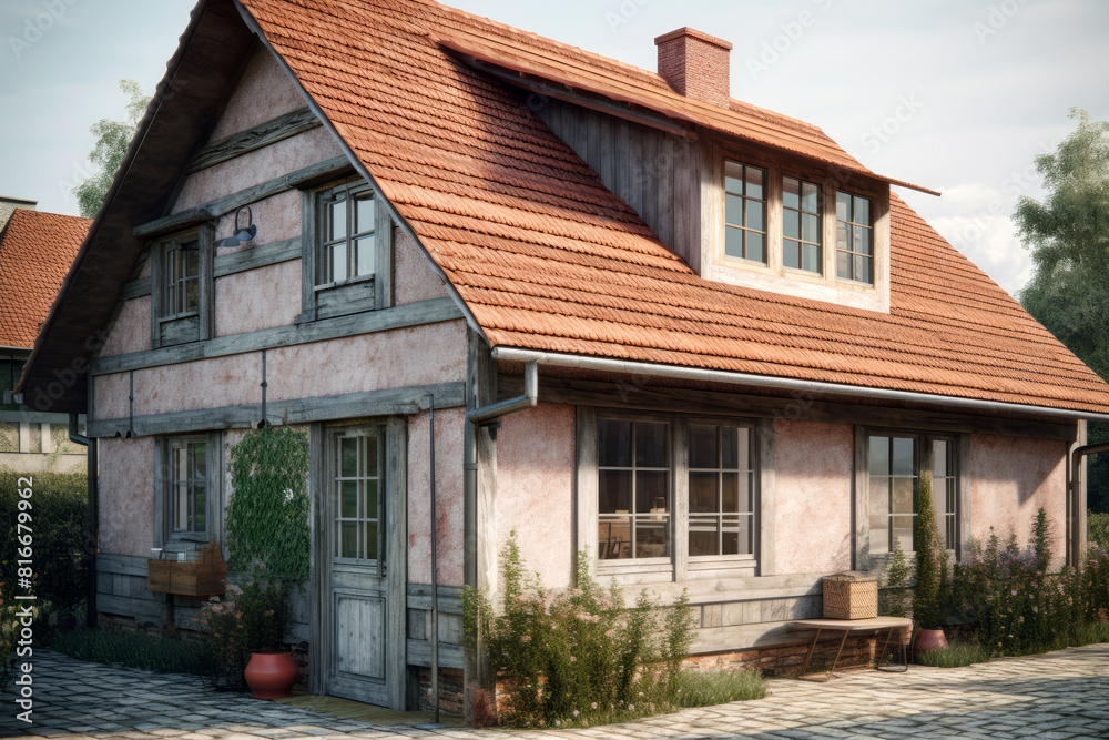 Old-style private house in Fachwerk architectural style. Old-style private house in Fachwerk architectural style.