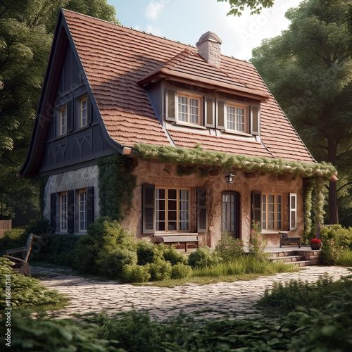 Small cozy traditional private house in Fachwerk architectural style.