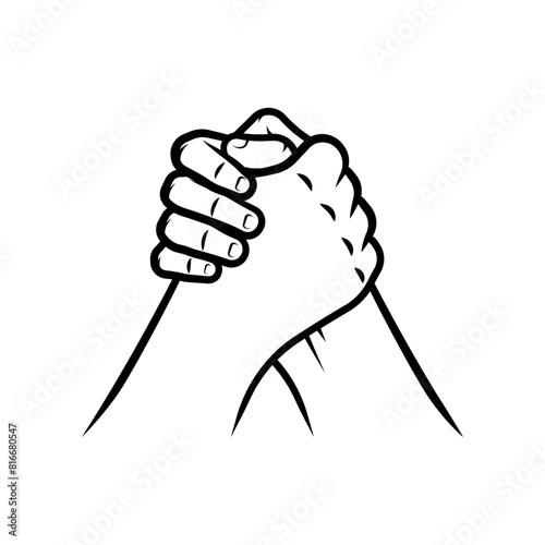 Arm wrestling fight line art isolate on white background.
