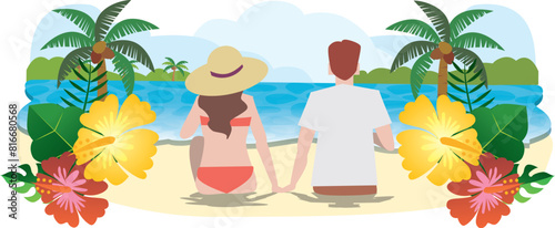 夏に恋人と海水浴イラスト