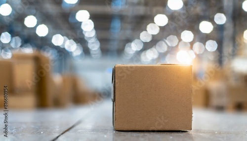 ただの段ボールが一つ、ただ倉庫に置いてある、シンプルに表現 Generated by AI	