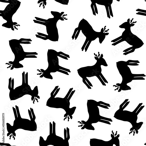 Vector isolated illustration of a pattern with deer silhouettes on a white background.