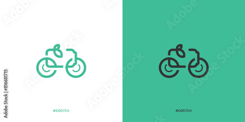 Abstract Bicycle with Battery Logo Design. E Bike Save Energy, Eco Green Vector Sport Logo, Icon, Symbol, Design Template. 