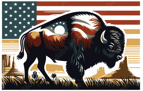 American bison Black Vector art White Background Free Download