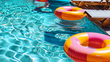 Summer holiday pool with floating inflatable ring