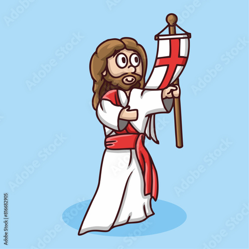 Cartoon style character illustration of god jesus, with a friendly and loving face, suitable for celebrating the ascension of god jesus, Easter, worship service, or spiritual material.