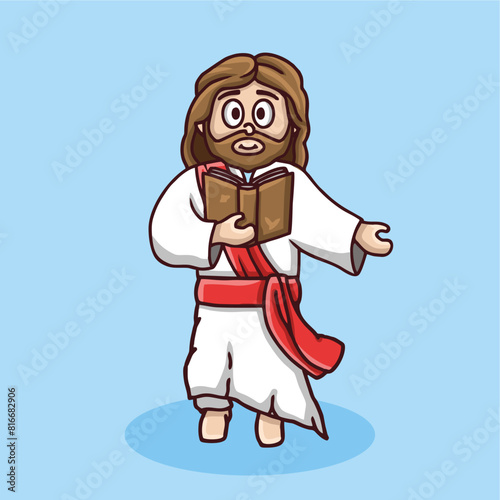 Cartoon style character illustration of god jesus, with a friendly and loving face, suitable for celebrating the ascension of god jesus, Easter, worship service, or spiritual material.