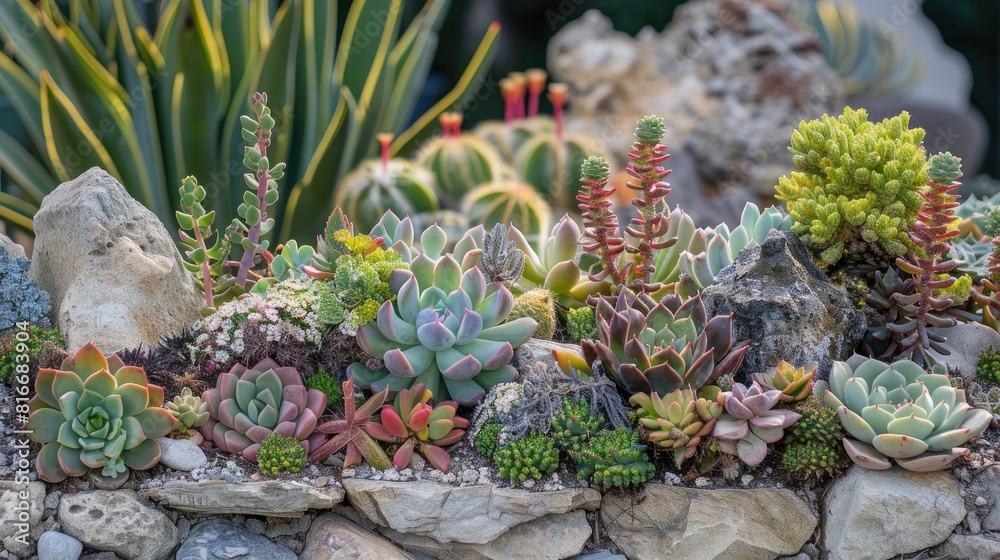 Collection of diverse succulent plants in the garden Collection of diverse succulent plants in the garden