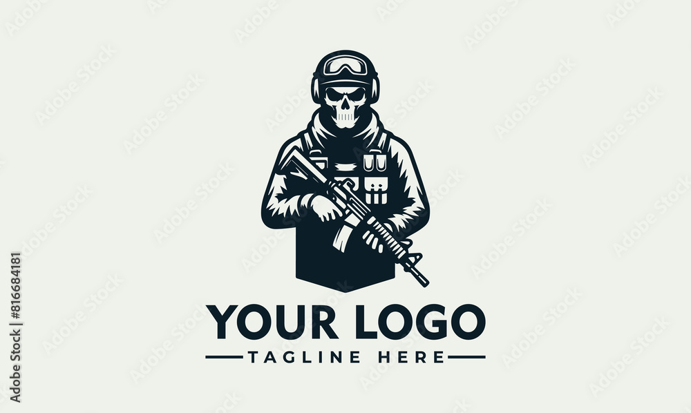 simple soldier vector logo illustration simple logo soldier military army wearing skull mask with a weapon