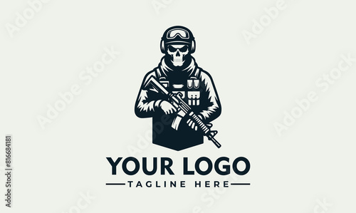 simple soldier vector logo illustration simple logo soldier military army wearing skull mask with a weapon photo