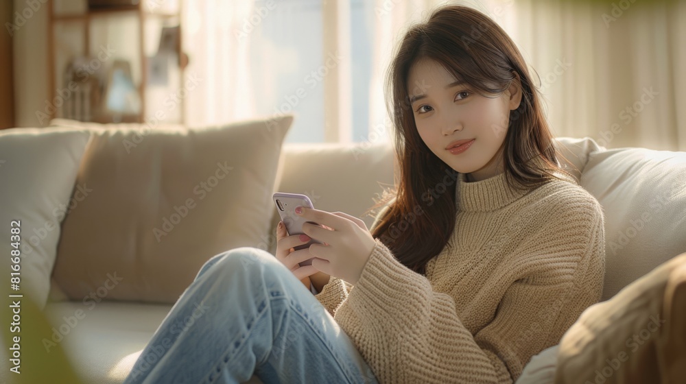Woman Relaxing with Smartphone