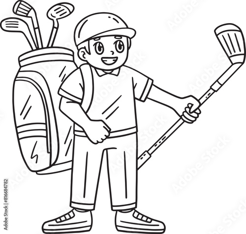 Golf Caddie with a Club Isolated Coloring Page 