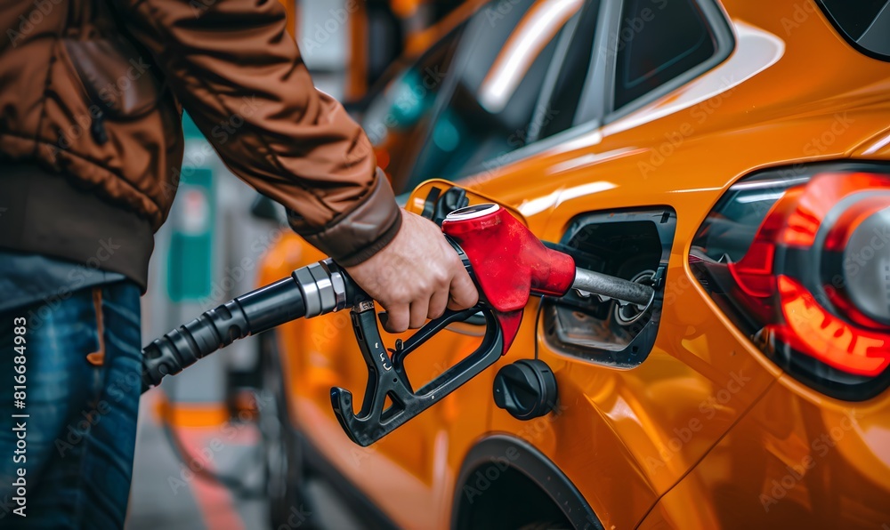 man refueling car with gasoline at gas station,  Generative AI