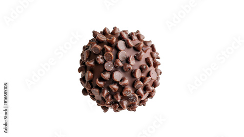 Food photograph featuring a spherical chocolate bonbon as the centerpiece on a table on the transparent background, PNG Format