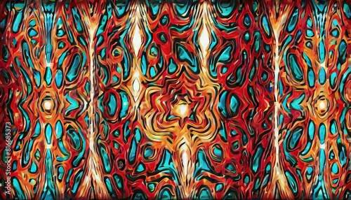 A richly colored abstract pattern with a psychedelic wavy design that evokes a sense of motion and energy, suitable for diverse creative projects.. AI Generation