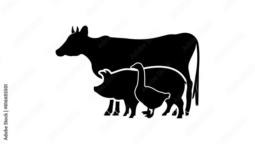 Obraz premium Farm animals emblem, black isolated silhouette