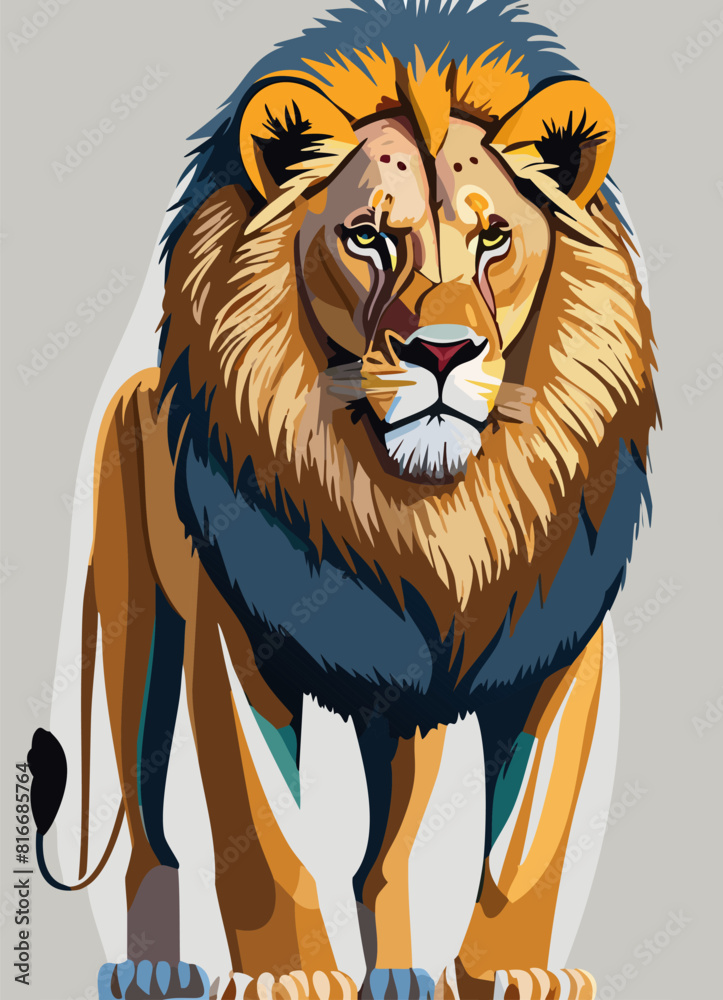 Obraz premium Vector illustration of a lion with a big mane. Cartoon style.