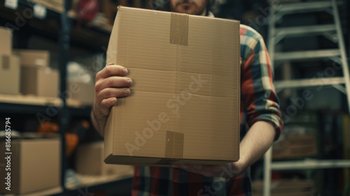 Worker Holding a Cardboard Box