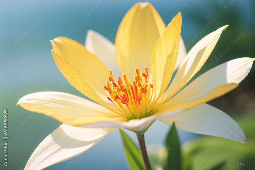 Obraz premium Yellow lotus and water lilies bloom on a peaceful pond