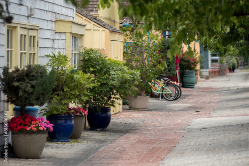 Fototapeta Naklejka Na Ścianę i Meble -  Quaint small town, with traditional paved streets winding through rows of charming residential homes