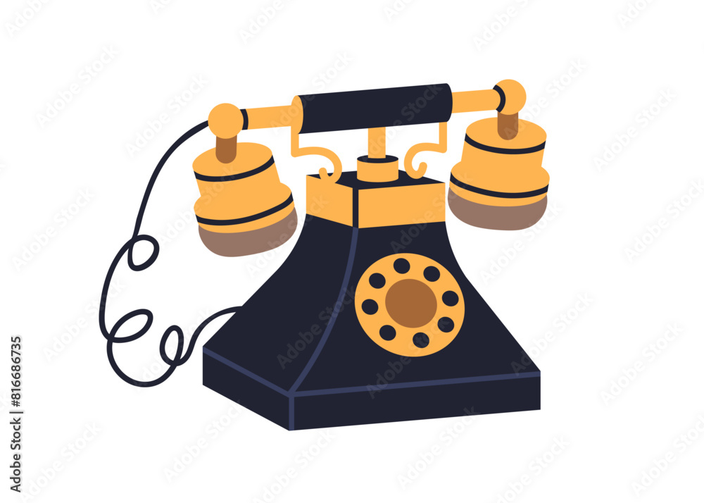 Vintage telephone. 20th century rotary dial phone. Old desk set with ...