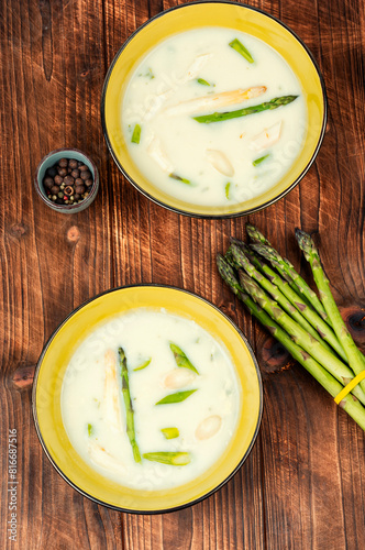 Homemade asparagus cream soup.