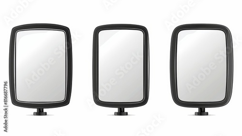 Modern realistic set of center and side rearview car mirrors isolated on white background for vehicle interior use. Automobile or truck safety equipment.