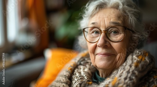 Elderly Woman Enjoying Her Comfortable Home Environment with Joy and Contentment