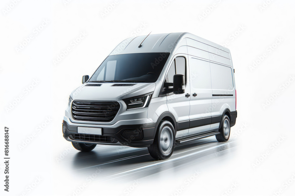 Naklejka premium White van with motion blur on white background
