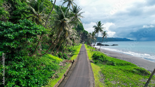 Aerial view from the attraction road of Santa Catarina tunnel south of Sao Tome e Principe, Africa.
