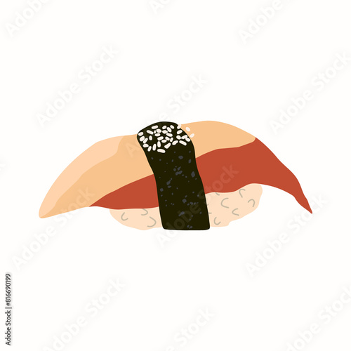 Illustration of sashimi. Flat illustration with asian food sushi. Sushi illustration with eel fish in trendy style.