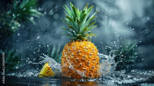 Fresh, juicy pineapple is a healthy tropical fruit with photo