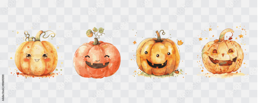 Halloween pumpkinhead watercolor isolated graphic transparent