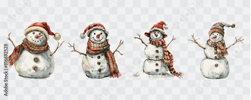 Cute snowman watercolor isolated graphic transparent