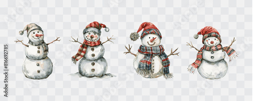 Cute snowman watercolor isolated graphic transparent