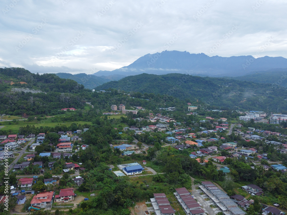 Drone photo of Malaysia rural development scene, Ranau., Sabah. Malaysia. in the year 2023