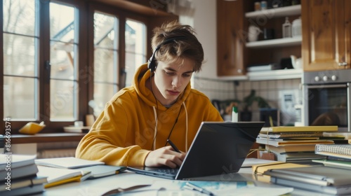 Young Man Studying at Home