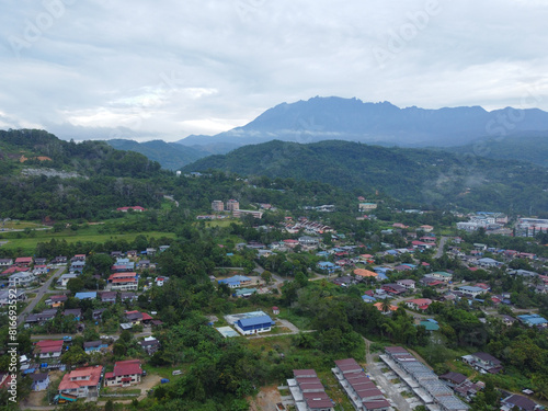 Drone photo of Malaysia rural development scene  Ranau.  Sabah. Malaysia. in the year 2023