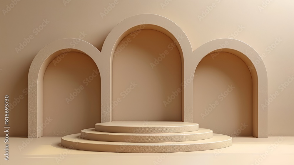 A clean and modern design is presented in this 3D podium backdrop, where beige cylinders contrast against a neutral brown background, setting an ideal stage for various presentation purposes.
A clean and modern design is presented in this 3D podium backdrop, where beige cylinders contrast against a neutral brown background, setting an ideal stage for various presentation purposes.