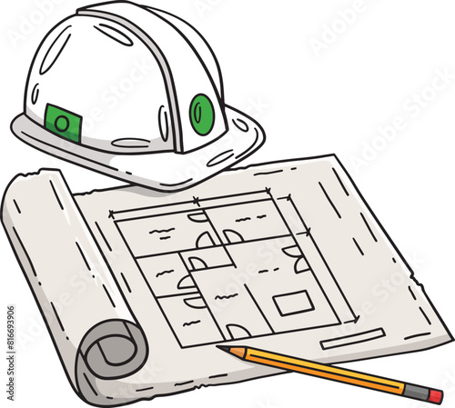 Construction Blueprint, Pencil Hard Hat Clipart