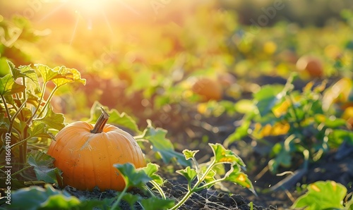 Pumpkin growing in the field   Generative AI