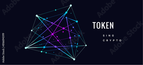 Sign, logo Blockchain. Symbol, logo for blockchain technology, logotype. Hexagon, connection line transaction for logo, brand label, emblem, branding, smart contract block symbol. Vector Illustration